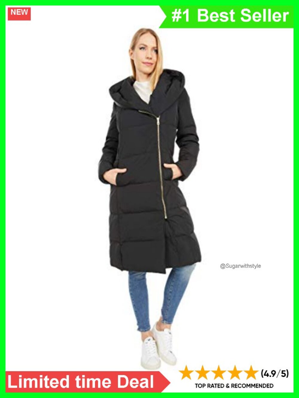 Women's Taffeta Down Coat Bib Front Dramatic Hood Zip Winter Warm